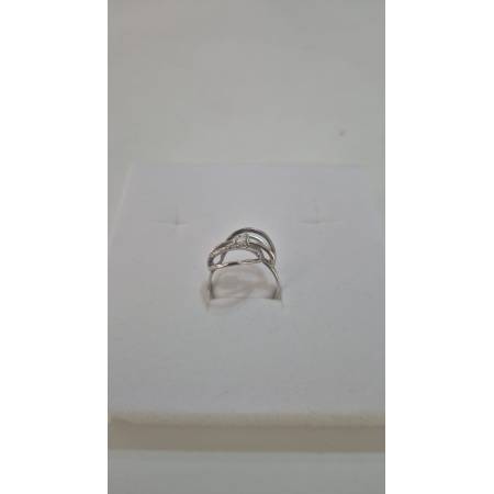 ANELLO Donna Fascia Fili Lisci Sfaccettati Con Zircone ORO BIANCO 18 Karati 750%