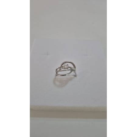 ANELLO Donna Fascia Fili Lisci Sfaccettati Con Zircone ORO BIANCO 18 Karati 750%