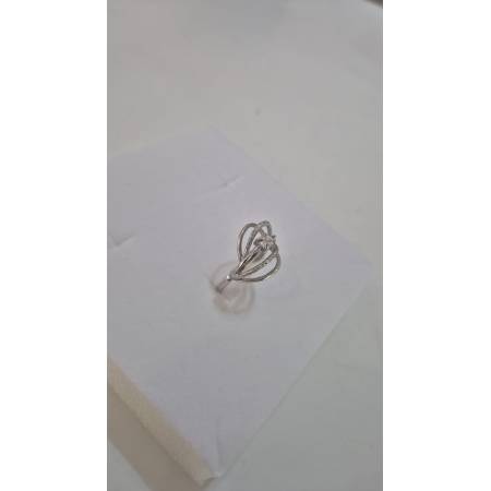 ANELLO Donna Fascia Fili Lisci Sfaccettati Con Zircone ORO BIANCO 18 Karati 750%