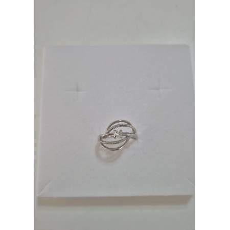 ANELLO Donna Fascia Fili Lisci Sfaccettati Con Zircone ORO BIANCO 18 Karati 750%