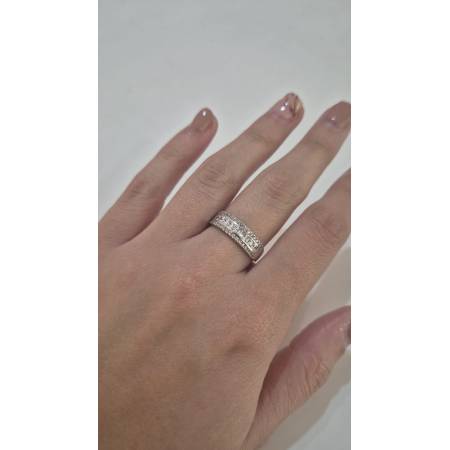 ANELLO Da Donna A Fascia Mezza Veretta Di Zirconi In ORO BIANCO 18 Karati 750%