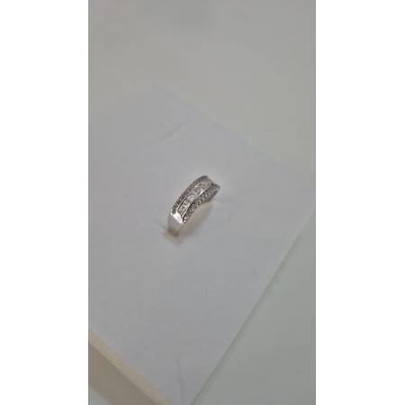 ANELLO Da Donna A Fascia Mezza Veretta Di Zirconi In ORO BIANCO 18 Karati 750%