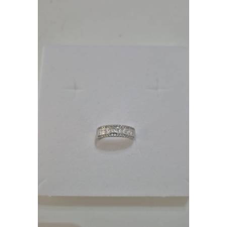 ANELLO Da Donna A Fascia Mezza Veretta Di Zirconi In ORO BIANCO 18 Karati 750%