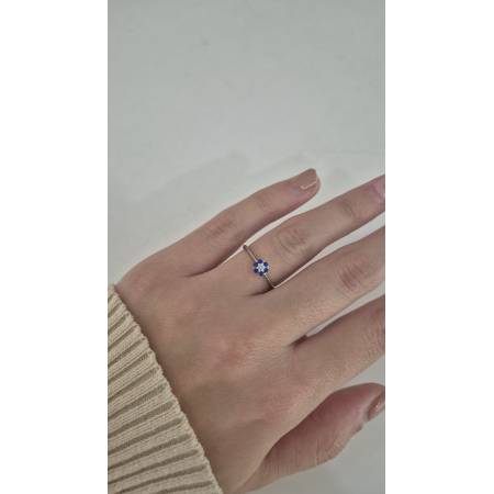 ANELLO Donna Fiore Centrale ORO BIANCO 18 Karati 750% Con Zirconi Blu E Bianchi