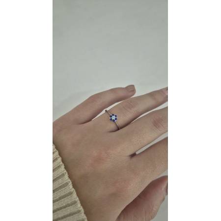 ANELLO Donna Fiore Centrale ORO BIANCO 18 Karati 750% Con Zirconi Blu E Bianchi