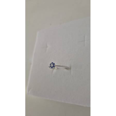 ANELLO Donna Fiore Centrale ORO BIANCO 18 Karati 750% Con Zirconi Blu E Bianchi