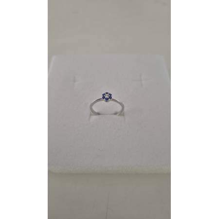 ANELLO Donna Fiore Centrale ORO BIANCO 18 Karati 750% Con Zirconi Blu E Bianchi