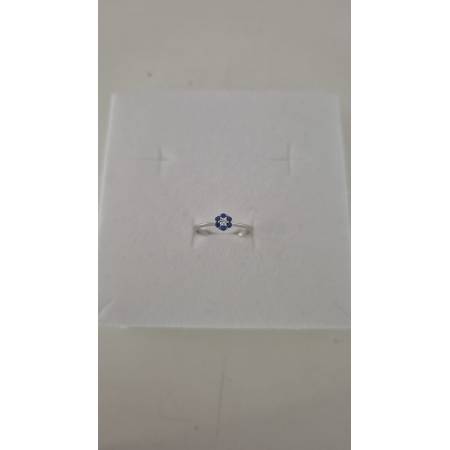 ANELLO Donna Fiore Centrale ORO BIANCO 18 Karati 750% Con Zirconi Blu E Bianchi