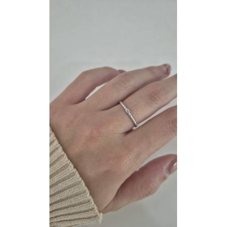 ANELLO Donna ORO BIANCO 18 Karati 750% Intrecciato Con Zircone Centrale Bianco
