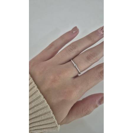 ANELLO Donna ORO BIANCO 18 Karati 750% Intrecciato Con Zircone Centrale Bianco