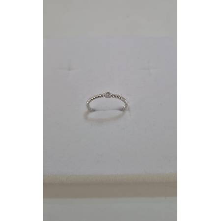 ANELLO Donna ORO BIANCO 18 Karati 750% Intrecciato Con Zircone Centrale Bianco