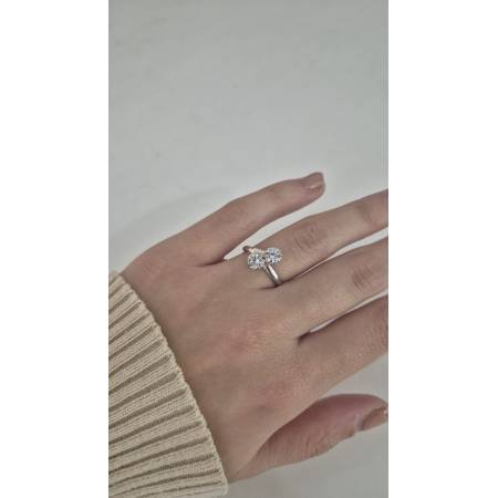 ANELLO Donna ORO BIANCO 18 Karati 750% Con Zirconi Bianchi A Fiore Intrecciati