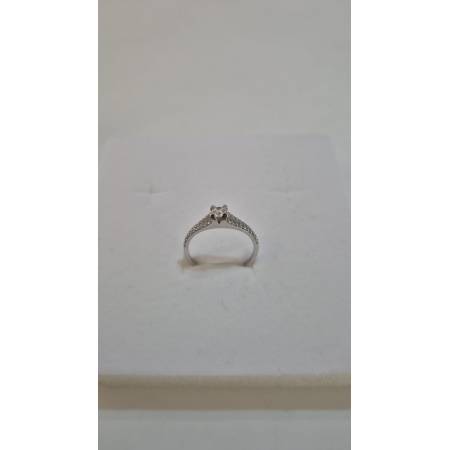 ANELLO Donna Solitario ORO BIANCO 18 Karati 750% Con Pietra Centrale E Zirconi