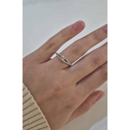 ANELLO Donna Solitario ORO BIANCO 18 Karati 750% Con Pietra Centrale E Zirconi