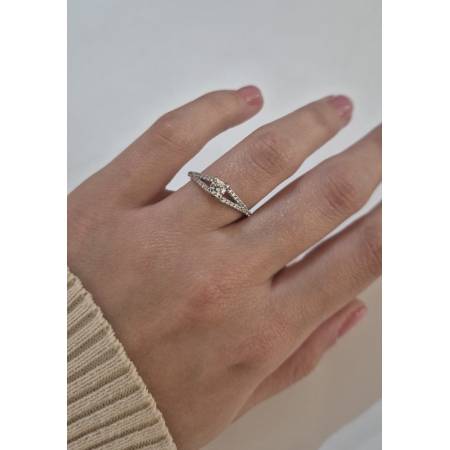 ANELLO Donna Solitario ORO BIANCO 18 Karati 750% Con Pietra Centrale E Zirconi