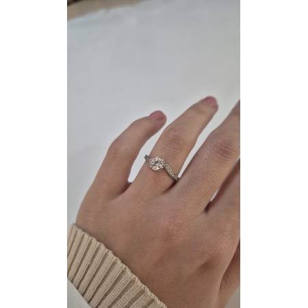 ANELLO Donna Solitario ORO BIANCO 18 Karati 750% Con Pietra Centrale E Zirconi