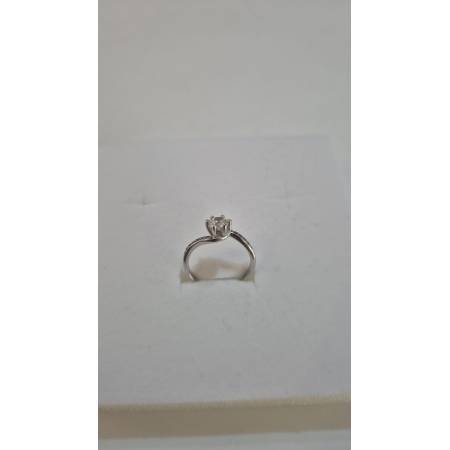 ANELLO Donna Solitario ORO BIANCO 18 Karati 750% Con Pietra Centrale E Zirconi