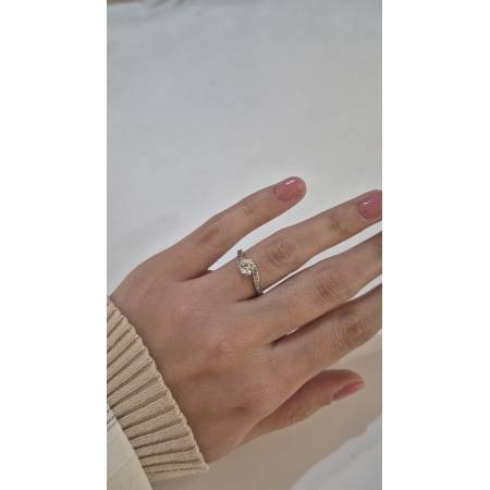 ANELLO Donna Solitario ORO BIANCO 18 Karati 750% Con Pietra Centrale E Zirconi