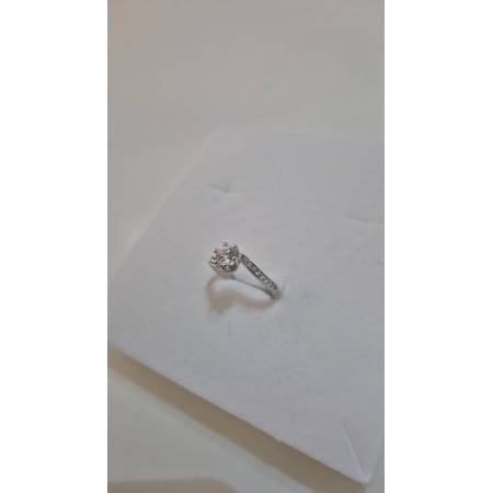 ANELLO Donna Solitario ORO BIANCO 18 Karati 750% Con Pietra Centrale E Zirconi