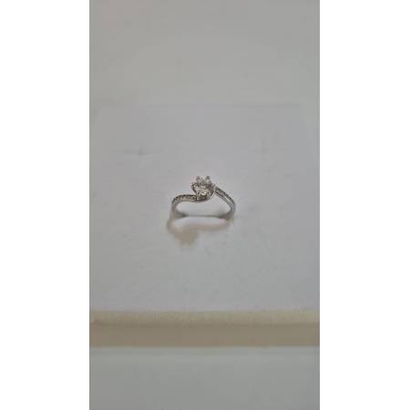 ANELLO Donna Solitario ORO BIANCO 18 Karati 750% Con Pietra Centrale E Zirconi