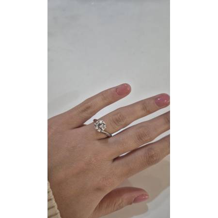 ANELLO Donna Solitario In ORO BIANCO 18 Karati 750% Con Zircone Grande Centrale