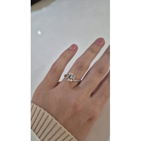 ANELLO Donna Solitario In ORO BIANCO 18 Karati 750% Con Zircone Grande Centrale