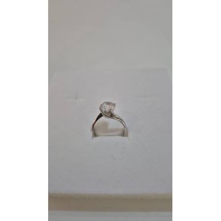 ANELLO Donna Solitario In ORO BIANCO 18 Karati 750% Con Zircone Grande Centrale