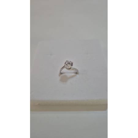 ANELLO Donna Solitario In ORO BIANCO 18 Karati 750% Con Zircone Grande Centrale