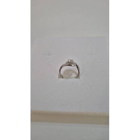 ANELLO Donna Solitario ORO BIANCO 18 Karati 750% Con Pietra Centrale E Zirconi