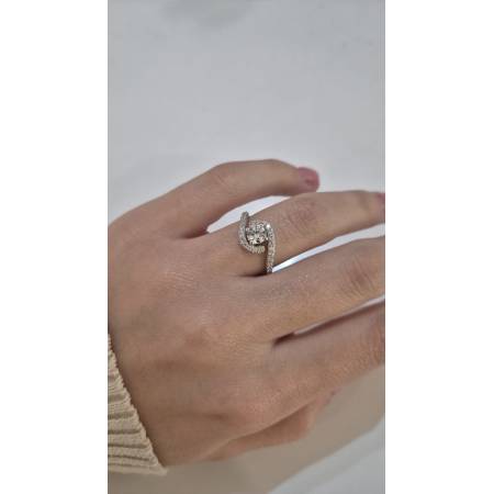 ANELLO Donna Solitario ORO BIANCO 18 Karati 750% Con Pietra Centrale E Zirconi