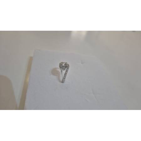 ANELLO Donna Solitario ORO BIANCO 18 Karati 750% Con Pietra Centrale E Zirconi