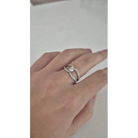 ANELLO Donna Fascia In ORO BIANCO 18 Karati 750% Con Pietra Centrale E Zirconi