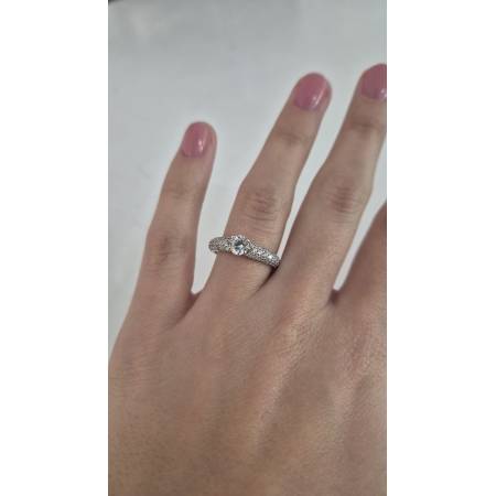 ANELLO Donna Fascia Di Pavè Pietra Centrale E Zirconi ORO BIANCO 18 Karati 750%