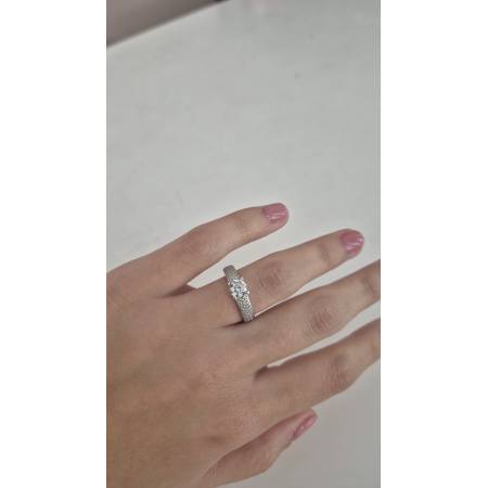 ANELLO Donna Fascia Di Pavè Pietra Centrale E Zirconi ORO BIANCO 18 Karati 750%