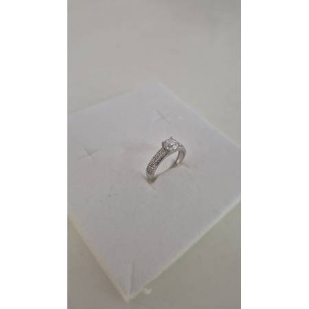 ANELLO Donna Fascia Di Pavè Pietra Centrale E Zirconi ORO BIANCO 18 Karati 750%