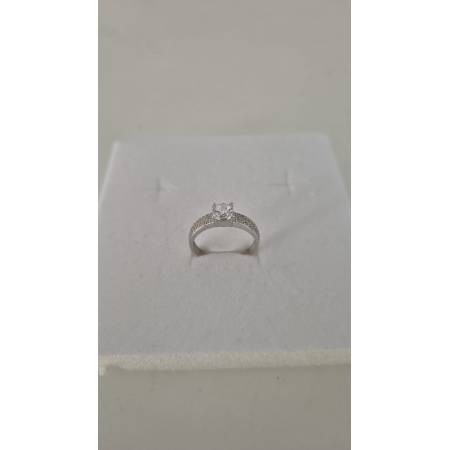 ANELLO Donna Fascia Di Pavè Pietra Centrale E Zirconi ORO BIANCO 18 Karati 750%