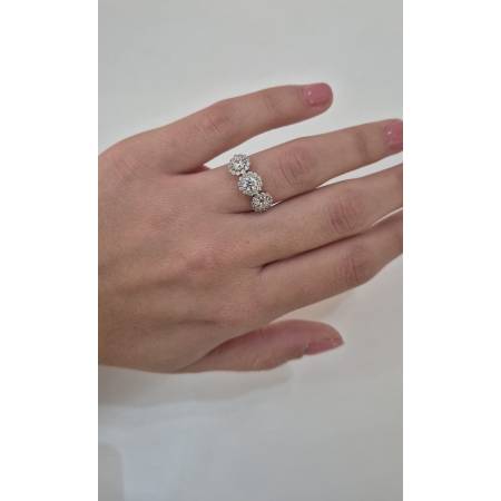 ANELLO Da Donna TRILOGY Con Zirconi Tondi Bianchi In ORO BIANCO 18 Karati 750%