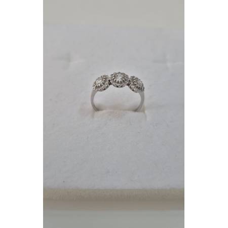 ANELLO Da Donna TRILOGY Con Zirconi Tondi Bianchi In ORO BIANCO 18 Karati 750%