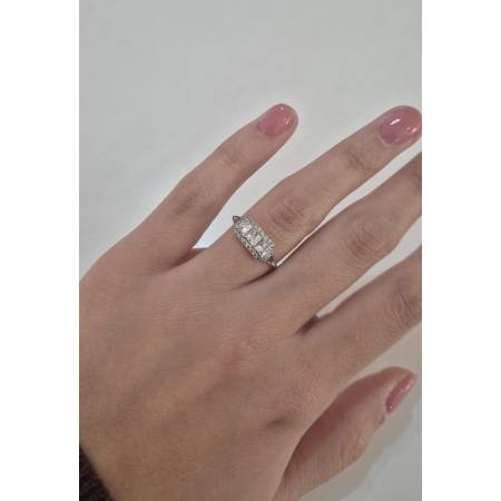 ANELLO Da Donna TRILOGY Con Zirconi Bianchi Squadrati ORO BIANCO 18 Karati 750%