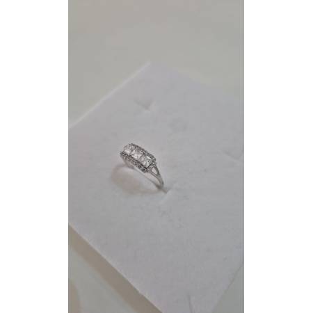 ANELLO Da Donna TRILOGY Con Zirconi Bianchi Squadrati ORO BIANCO 18 Karati 750%