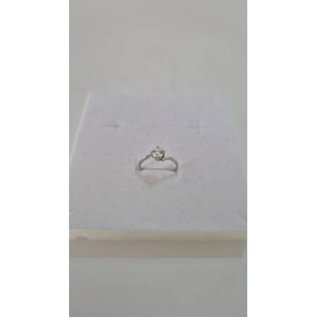 ANELLO Donna Solitario In ORO BIANCO 18 Karati 750% Con Zircone Centrale Rotondo