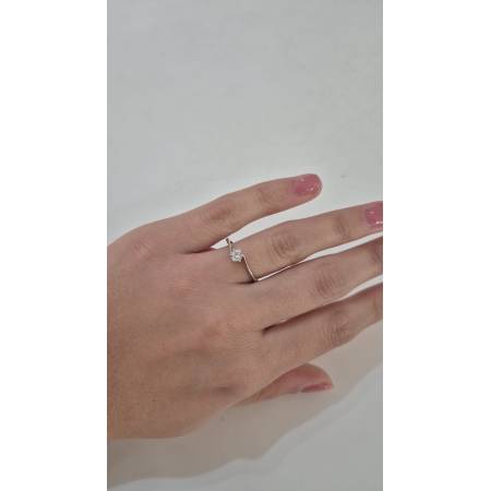 ANELLO Donna Solitario In ORO BIANCO 18 Karati 750% Con Zircone Centrale Rotondo