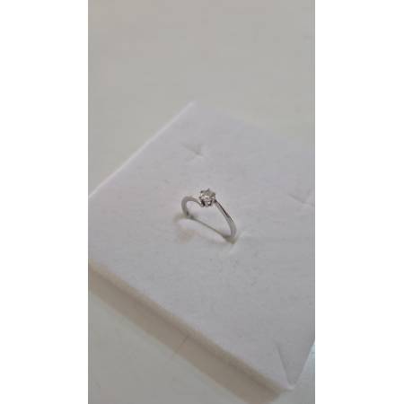 ANELLO Donna Solitario In ORO BIANCO 18 Karati 750% Con Zircone Centrale Rotondo