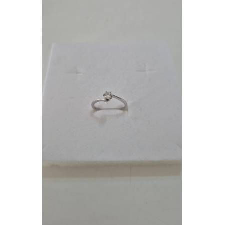 ANELLO Donna Solitario In ORO BIANCO 18 Karati 750% Con Zircone Centrale Rotondo