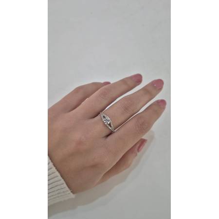 ANELLO Donna Solitario ORO BIANCO 18 Karati 750% Con Zirconi E Pietra Centrale