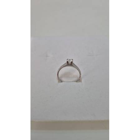 ANELLO Donna Solitario ORO BIANCO 18 Karati 750% Con Zirconi E Pietra Centrale