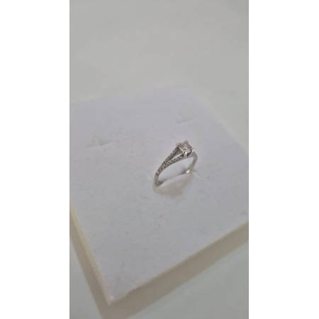 ANELLO Donna Solitario ORO BIANCO 18 Karati 750% Con Zirconi E Pietra Centrale