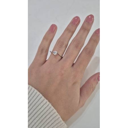 ANELLO Donna Solitario In ORO BIANCO 18 Karati 750% Con Zircone Centrale Rotondo
