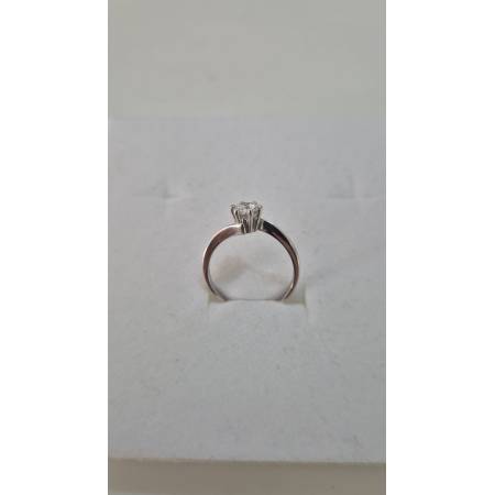 ANELLO Donna Solitario In ORO BIANCO 18 Karati 750% Con Zircone Centrale Rotondo