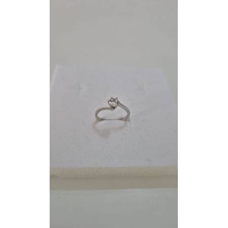 ANELLO Donna Solitario In ORO BIANCO 18 Karati 750% Con Zircone Centrale Rotondo